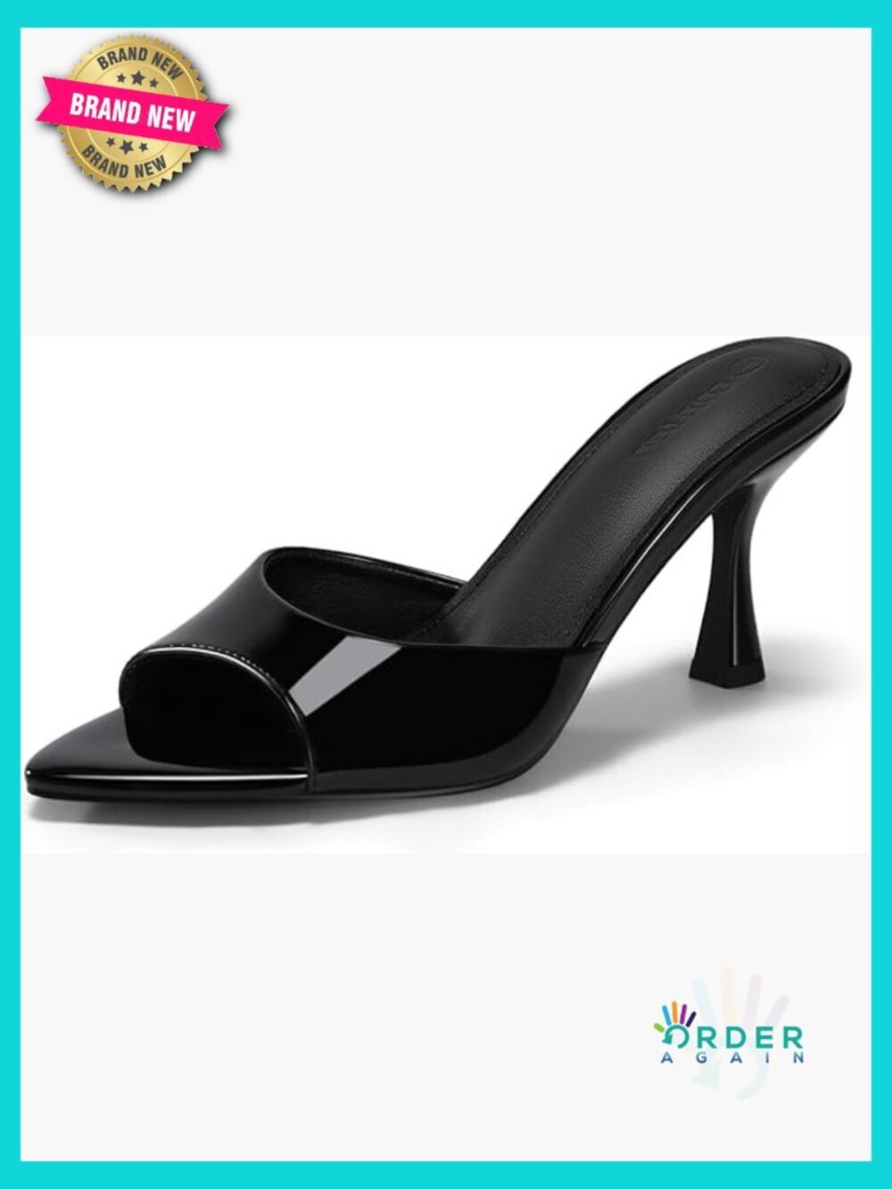 Patent Leather High Heel Mules Pointed Peep Toe Backless Slip On Dress Sandals
